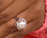 Honora Cubic Zirconia & Cultured Pearl Polished Ring, Sterling Silver, Size 11